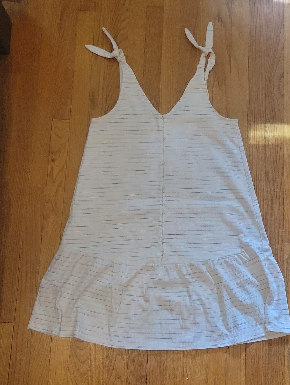 Women's Loft M Tall White Knit Striped Tie-Shoulder Sundress